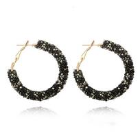 Luxurious Crystal Rhinestone Beads Geometric Hoop Earrings Shiny Circle Earrings KTJ juoda