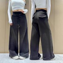 Women's Black High-Waisted Wide-Leg Sweatpants - 2025 Autumn/Winter Casual Slimming Loose Fit L (135-160 lbs)