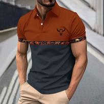 Men's Western Bull Print Shirts Color Block Collared Short Sleeve Shirt Casual Summer Tops For Golf & Daily Wear L ruda