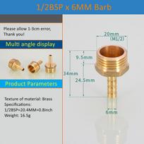 Brass Pipe Fitting 6/8/10/12/14/16mm Hose Barb Tail 1/8  3/8  1/4  BSP Male Connector Joint Copper Coupler Adapter 1PCS