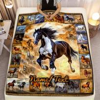 Personalized Horse Blanket Soft Flannel Throw with Majestic Black & White Horse Design, Lightweight & Warm for Home, Travel 75cmx90cm black