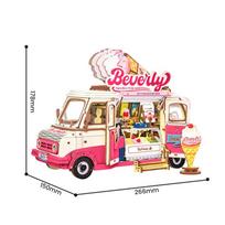 Rolife Ice Cream Truck Model Kit DIY Building Set 3D Wooden Puzzles Wood Craft Home Desk Decor for Family Leo's Coffee Truck