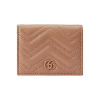 GUCCI GG Marmont Leather Card Holder, Wallet Womens Rose Beige Basic Set (Bag + Dustproof Bag)