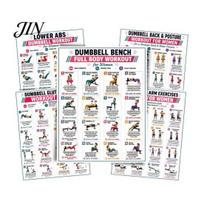 Fat Burning Workout Plan 5 Pcs Dumbbell Poster Set, Full Body Exercise Charts Set for Back, Waist Slimming Exercises Core, Arm, Glutes Legs, Strength 5pcs
