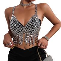 Body Chain Tanks Top with Acrylic Crystal Tassels Backless Camisole Body Jewelry Accessories for Women Festival Outfit 1
