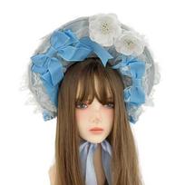 Romance Bonnet Hat Styling Headbands Lace Flower Hairhoop For Women Girl Anime Event Photoshoots And Costume Parties dangaus mėlyna spalva
