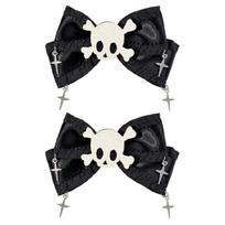Matching Set Gothic Hair Fasteners Skull Pass Detailing Adjustable Tension Design Soft Ribbon Material For Stage Performances Outings