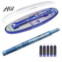 Environmentally Friendly Pen Retractable Fountain Fine Nib Set 0.38mm Black/Blue Ink Transparent Barrel Eco-friendly Writing Tool with 5 Refillable D mėlyna