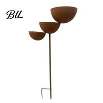 Easy Install Bird Feeder Stake 3 Tiered Cascading Rain Catcher Bath, Metal Garden Water Anti-rust Bowl Feeder, Outdoor Pollinator Watering Station for brown