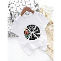 Kids Cartoon Dart Number Print Crewneck Short Sleeve Casual Tee 110 balta