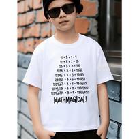 Boys Math Equation Graphic Regular Fit Casual Summer Short Sleeve T-Shirt 110 balta
