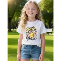 European sizes  Smile Always  Sunny Smile Sunflower Star Heart Print T-Shirt | Fun Cute Pattern Short Sleeves | Breathable Comfortable Casual Style 98cm balta
