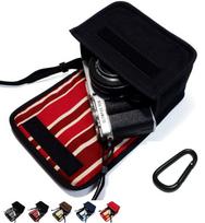 suono Olympus PEN Case for EZ Lens Kit with Made in Japan (Suono) E-P7 14-42mm (Black/Bordeaux Stripe) Carabiner, Handmade,