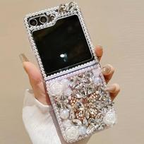 Naujas Camellia Vandens Kristalo Drugelio Sulankstomas Telefono Dėklas Samsung Galaxy Z Flip 6 5 4 3 Galaxy Z Flip5 black
