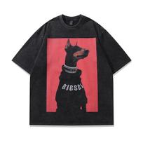 Doberman Pinscher Gangster Print Washed and Aged Short-sleeved T-shirt Men and Women Retro Half-sleeved S