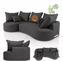 Juskys Sofa Tirano su kairiuoju pufu 300x83x155 cm tamsiai pilkas veliūras