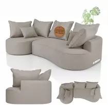 Juskys Sofa Tirano 300x83x155 cm smėlio spalvos veliūrinė su pufu kairėje