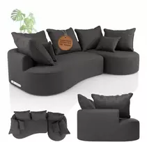 Juskys Sofa Tirano su dešine pufu 300x83x155 cm tamsiai pilkas veliūras