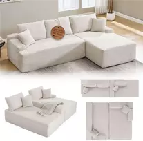 Juskys Kampinė sofa Coredo su pufiku dešinėje 250x56x155 cm kreminė