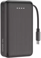 Išorinė baterija DELTACO, 10 000 mAh, ištraukiamas laidas 90 cm, PD 20 W, juoda / PB-CC102 / 1903847