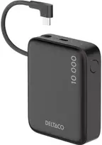 Išorinė baterija DELTACO, 10 000 mAh, integruotas tekstilinis laidas, PD 20 W, juoda / PB-CC101 / 1903846