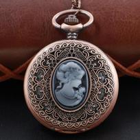 Rose Gold Antique Relief Portrait Pocket Watch Quartz Pocket Pocket Watch Vintage Steampunk Jewelry Necklace Men Women's Gift raudona