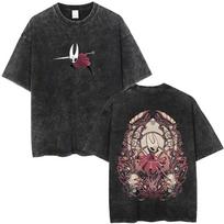 Hollow Knight Silksong DoublePrint Distressed TShirt Charcoal Oversize Base with IP Symbol  Hornet Design Fan Merch S
