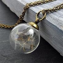 Dandelion Wishing Necklace Real Dandelion Clear Crystal Ball Pendant Necklace Handmade Gift for Her