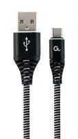 Laidas USB-C į USB 2.0 1m, pintas medvilniniu apvalkalu, juodas/baltas, GEMBIRD
