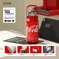 Germ (Germ) Coca-Cola Insulated Mug, Sports Water Bottle for Men And Women, Large Capacity Car Cup, Student Tumbler, 1200ML, Coca-Cola Red