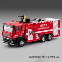 1:50 Water Tank Aerial Ladder Fire Truck Alloy Miniature Model Diecast Car Toys Sprayable Sound Light Pull Back Vehice Boy Gifts