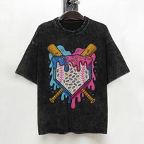 Baseball Bat Ice Cream Watercolor T Shirt Washed Short Sleeve Oversize TShirt for Men Women Streetwear Graphic Printed Tees S