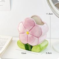 Pen Container Flower Makeup Brush Storage Bucket Tulip Flower Ceramic Tulip Pen Holder  School purple-flower