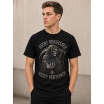 Men's Black Short Sleeve T-Shirt with Grim Reaper Graphic, Crew Neck, Soft Cotton Feel, Edgy Streetwear Style for Casual Daily Wear S juoda