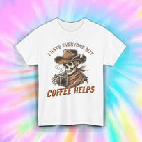 Coffee Helps Shirt Skeleton Cowboy Mug Funny Caffeine Addict Tee S-5XL XL
