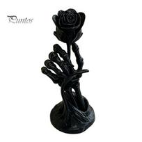 Dark Romantic Figurine Skeleton Hand Holding Rose Ornament, 3D Printed Gothic Aesthetic Exquisite Detailed Art Niche Decor, Stable Base Compact juoda