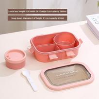 Microwaveable Plastic Bento Box For Students With Dividers And Soup Bowl For Office And School Use Pink