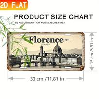 HD Aluminum Print Vintage Florence Italy Duomo Ponte Vecchio Cityscape License Plate Style Wall Art High Definition BendResis 15x30cm(5.9x7.8inch)