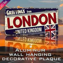 Greetings From London United Kingdom Union Jack Vintage Rustic D Flat Printed License Plate Aluminum Metal Painting High Defini 15x30cm(5.9x7.8inch)