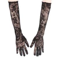 Gothic Styles Lace Gloves Decorated With Skull Crosses Design Suitable For Festival Event And Performances 1 juoda