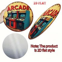 Round Retro Aluminum Wall Art Rustic Arcade Game Room Decor for Home Garage Bar PreDrilled 20x30cm（7.8x11.8inch）