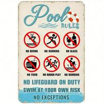 Vintage Metal Pool Rules Tin Sign No Diving Lifeguard on Duty Outdoor Aluminum Wall Decor 20x30cm（7.8x11.8inch） red