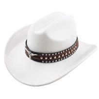 Wide Brim Western Cowboy Hat Rivet Riding Hat Vintage Felt Cowgirl Hat  Festive Occasions Style G gray