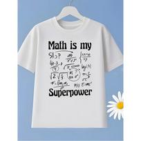 Kids Crewneck Summer Tee, Fun Math Equation Print Casual Short Sleeve Top for Outdoor Wear 110 balta