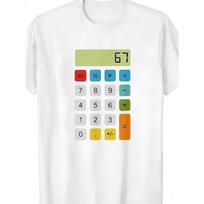 Calculator 67 Siqi Fun Math Meme T-Shirt, Casual T-Shirt for Boys and Girls, Simple Life Style 110 balta
