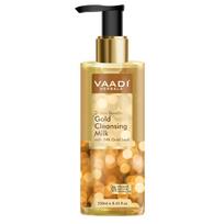 Vaadi Herbals Gold Cleansing Milk With 24K Gold Leaf Deep Makeup Remover Gentle Face Cleanser For Soft Radiant Skin 250 ml