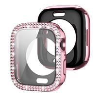 Blizgus stiklas+dėklas Apple Watch dėklui 44 45mm 41mm 40 42mm 44mm Deimantinis buferis+Ekrano apsauga Series 11 10 9 8 7 5 6 SE 40mm series 654 rožinė