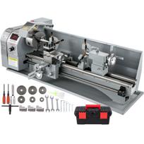 1100W Mini metalo tekinimo staklės 220MMx750MM Kintamo greičio metalo tekinimo staklės RPM Metalo frezavimo staklės Skaitmeninės frezavimo metalo tekinimo staklės su 3-žandžių griebtuvu, MT5 velenu