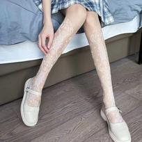 Sexy Lace Transparent Flower Print Stockings Pure Desire Mesh Pantyhose For Women smėlis