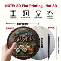Metal Round Sushi Sign x Inch D Flat Print Metal Plaque Holiday Home Decorative Ornament for Office Friendship Gift 20x20cm(8x8inch)